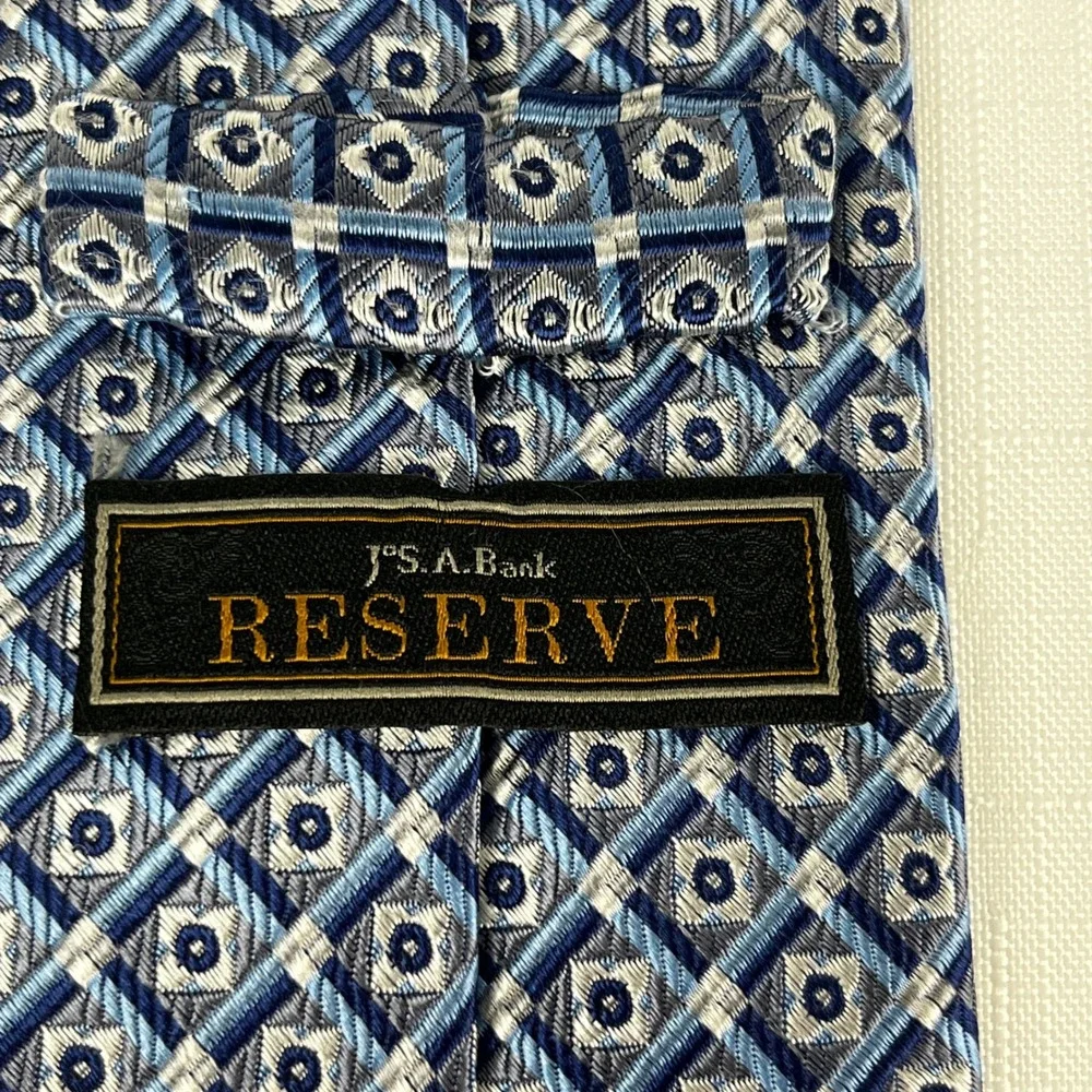 Jos. A. Bank Reserve Tie Mens Blue Silver‎ Geometric Silk Necktie 1301